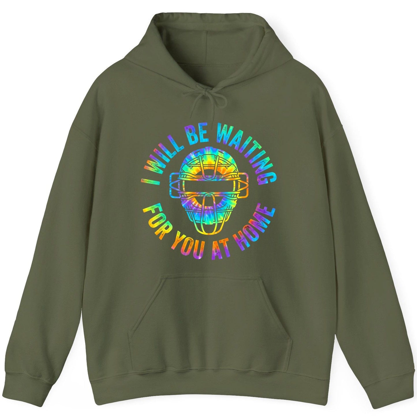 I Will Be Waiting for You at Home baseball catcher Hoodie Military Green product mockup
