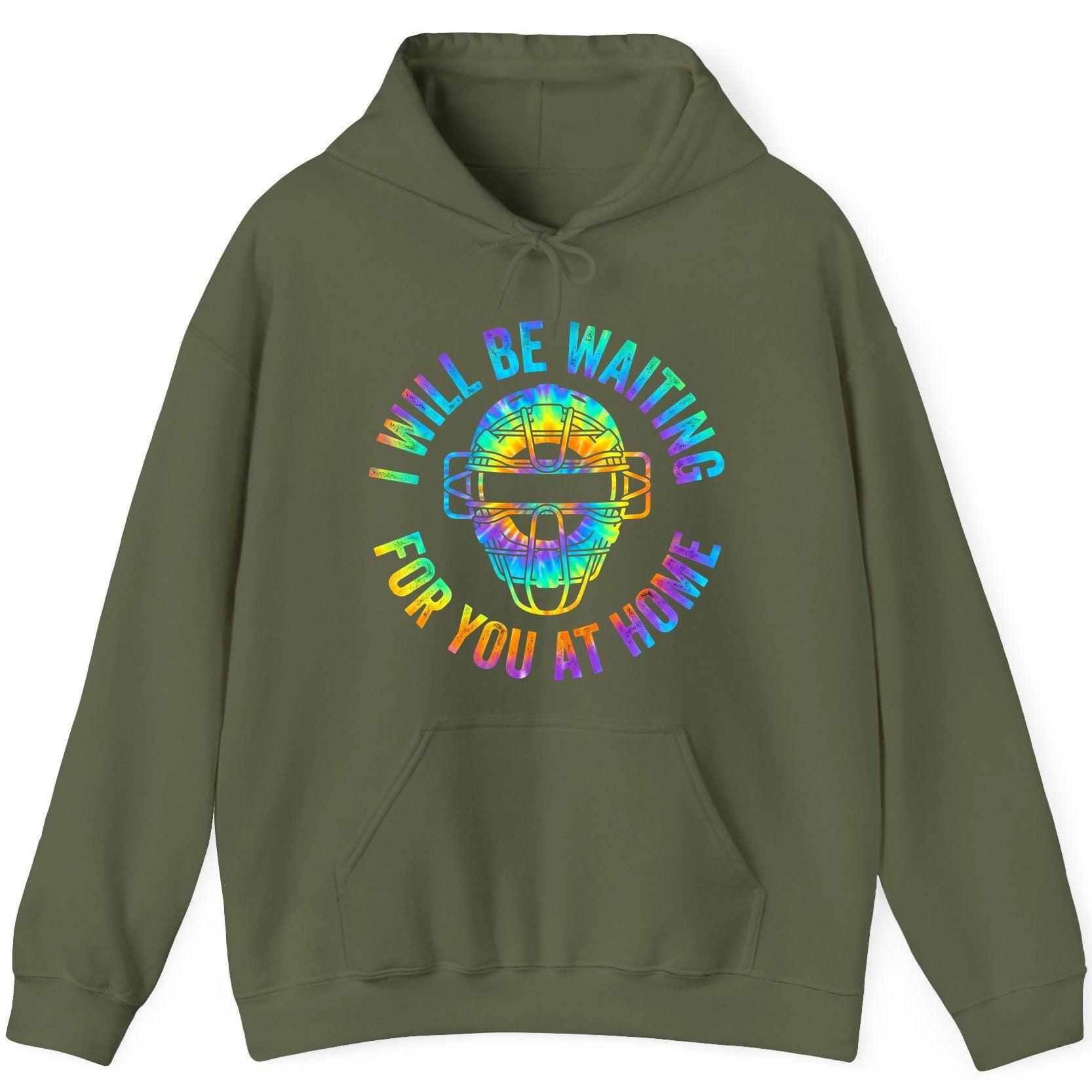 I Will Be Waiting for You at Home baseball catcher Hoodie Military Green product mockup