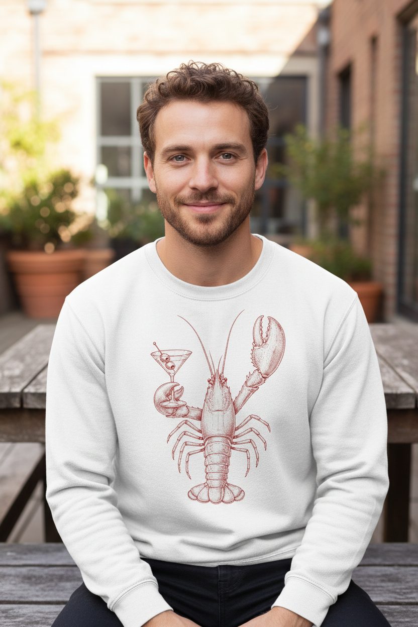 Vintage Lobster Martini lobster Sweatshirt White lifestyle mockup
