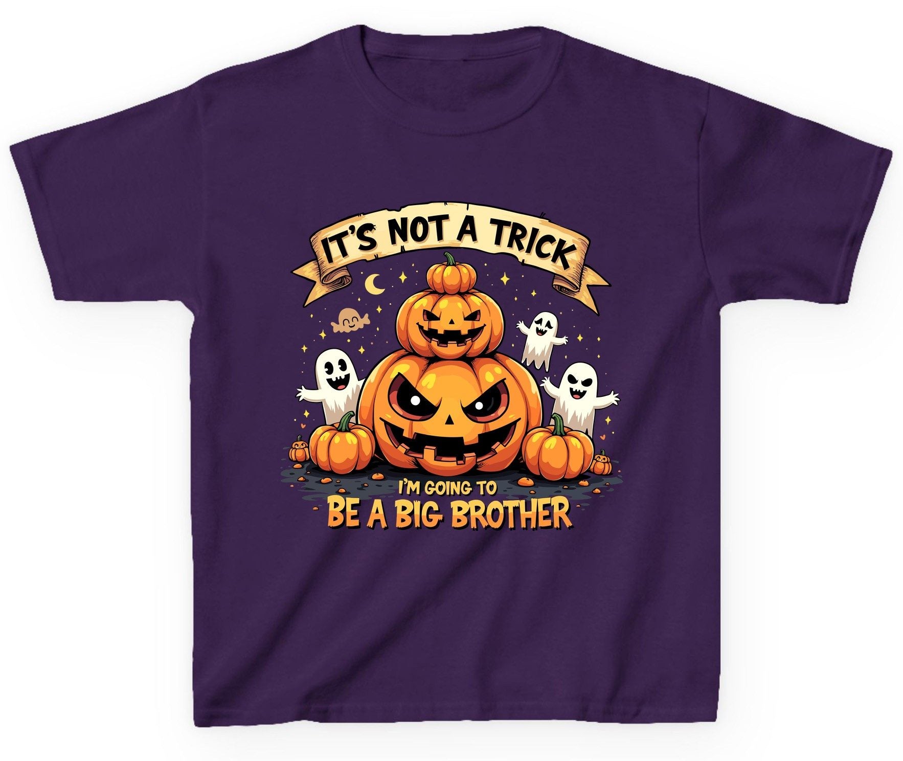 It's Not a Trick I'm Going to Be a Big Brother Halloween pregnancy announcement Youth T-Shirt Purple product mockup