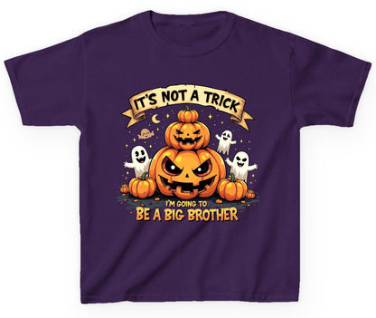 It's Not a Trick I'm Going to Be a Big Brother Halloween pregnancy announcement Youth T-Shirt Purple product mockup