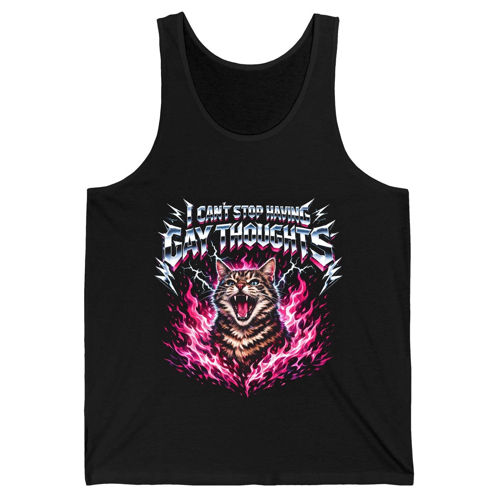 I Can't Stop Having Gay Thoughts cat Tank Top Black product mockup
