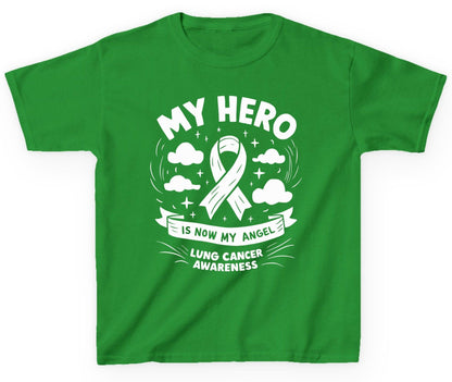 My Hero Is Now My Angel Lung Cancer Awareness lung cancer awareness Youth T-Shirt Irish Green product mockup