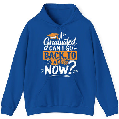 I Graduated Can I Go Back to Bed Now Funny Graduation Hoodie - product mockup - Royal