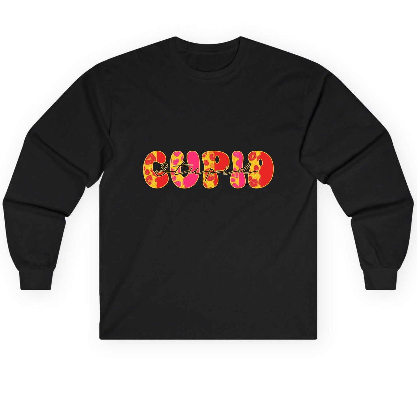 Stupid Cupid anti-Valentine's Day Long Sleeve Tee Black product mockup