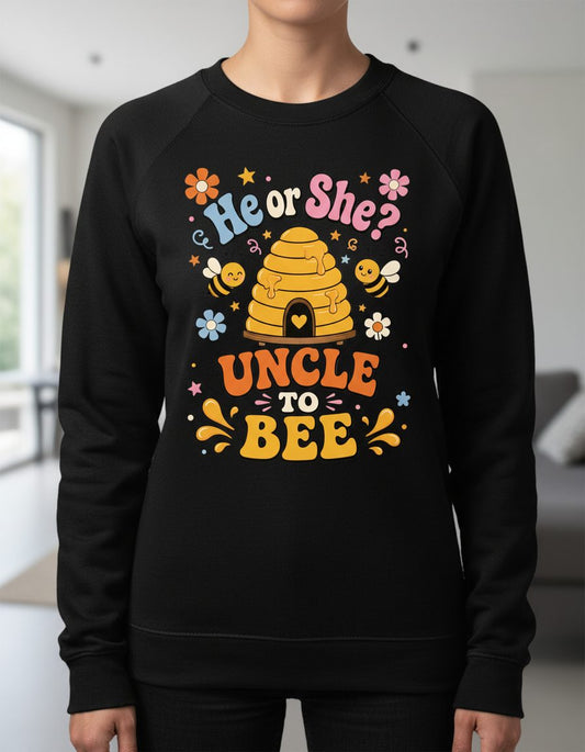 He or She Uncle to Bee Retro Gender Reveal Sweatshirt - product mockup - Black