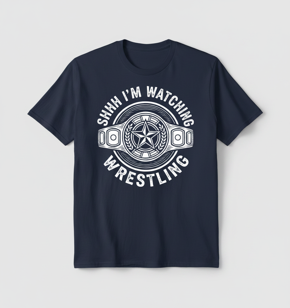 Shhh I'm Watching Wrestling Championship Belt T-Shirt - Navy