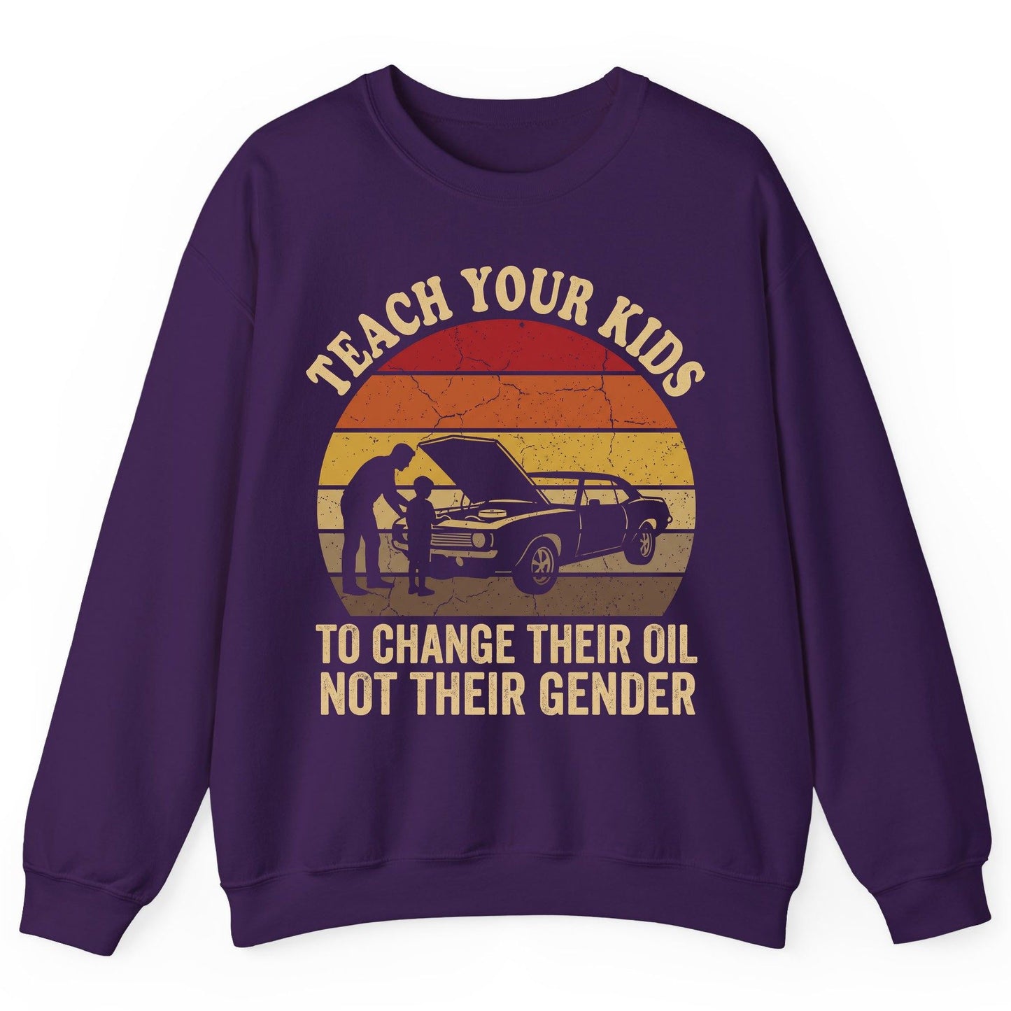 Teach Your Kids to Change Their Oil Not Their Gender car mechanics Sweatshirt Purple product mockup