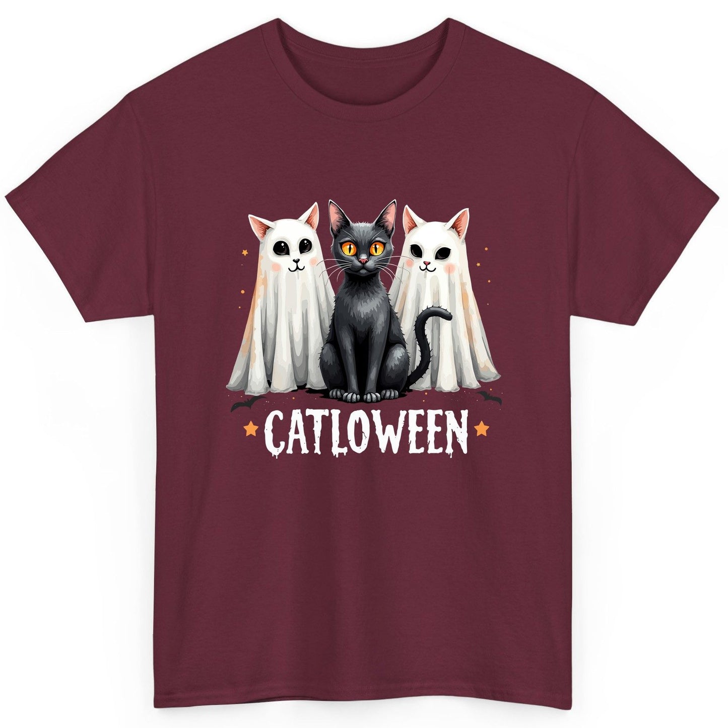 Catloween Halloween cats T-Shirt Maroon product mockup