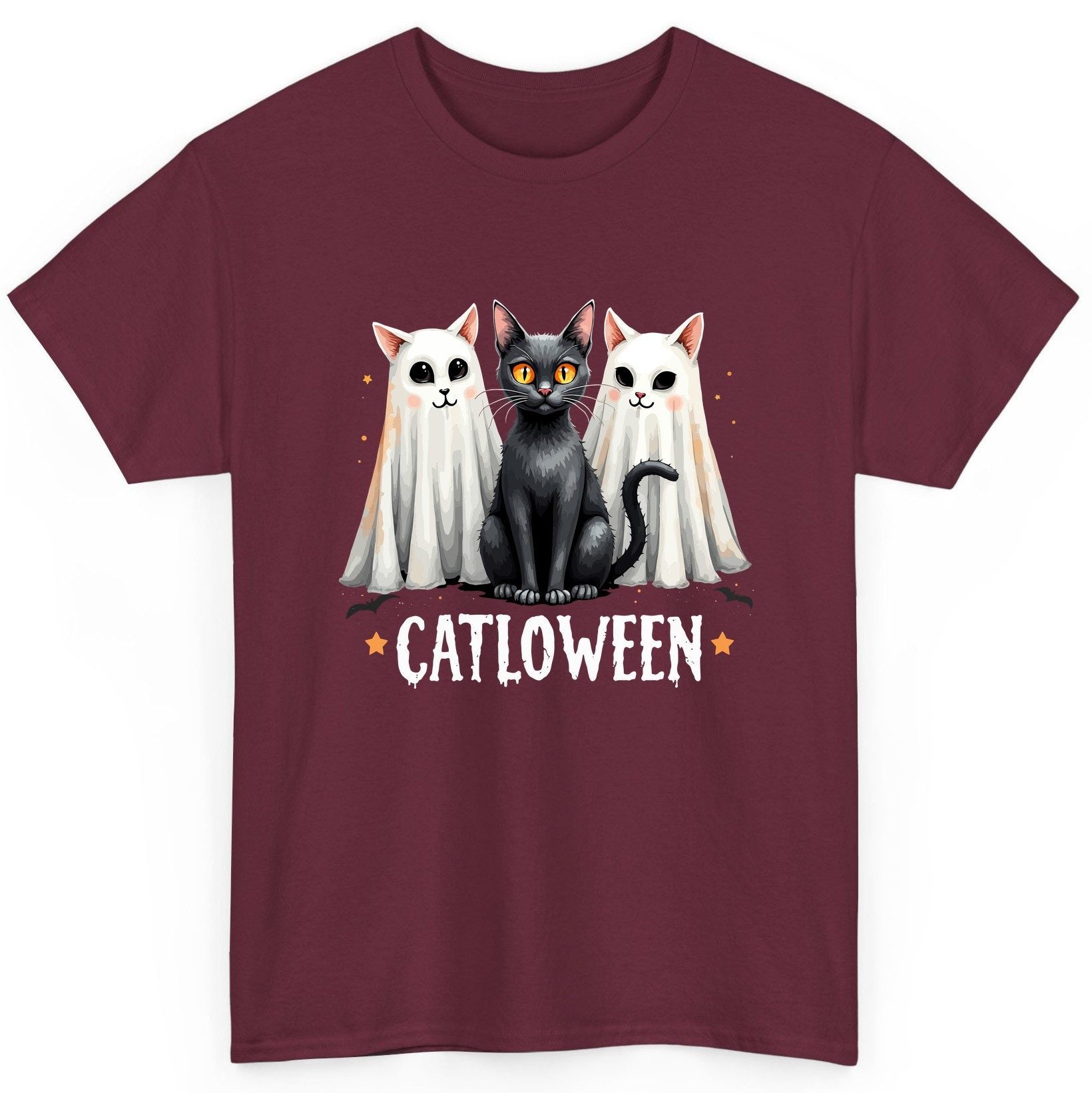 Catloween Halloween cats T-Shirt Maroon product mockup
