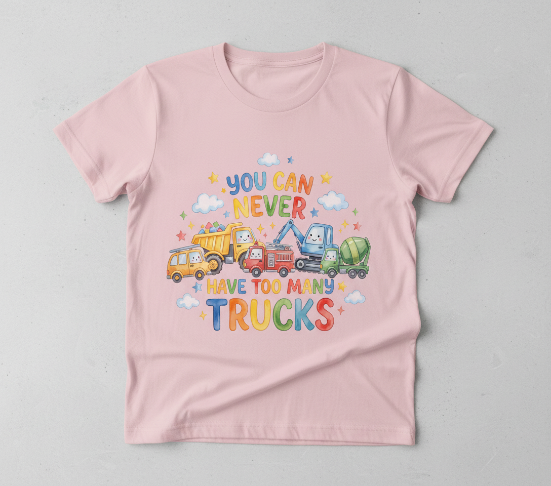 You Can Never Have Too Many Trucks Watercolor Design T-Shirt - Light Pink