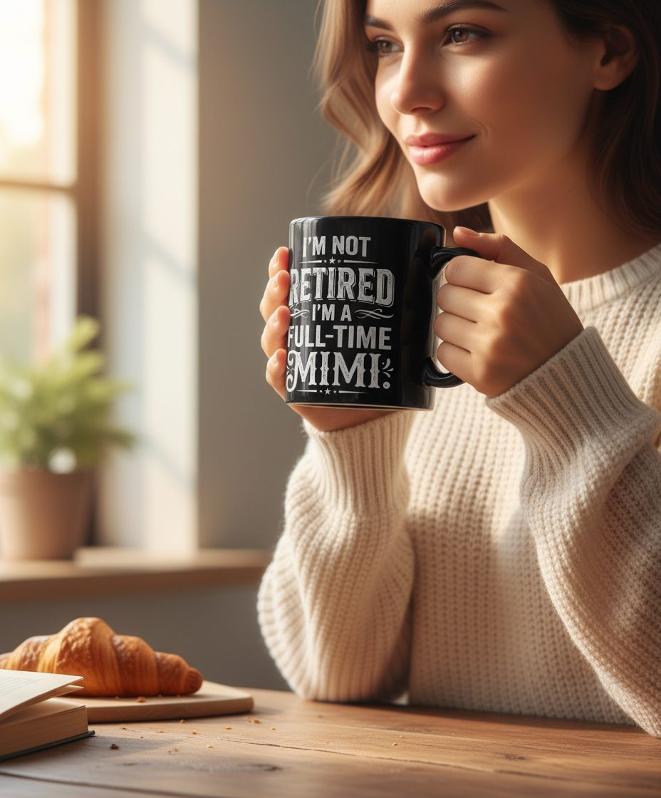 I'm Not Retired I'm a Full-Time Mimi Funny Grandma Black Mug - lifestyle model mockup - Black