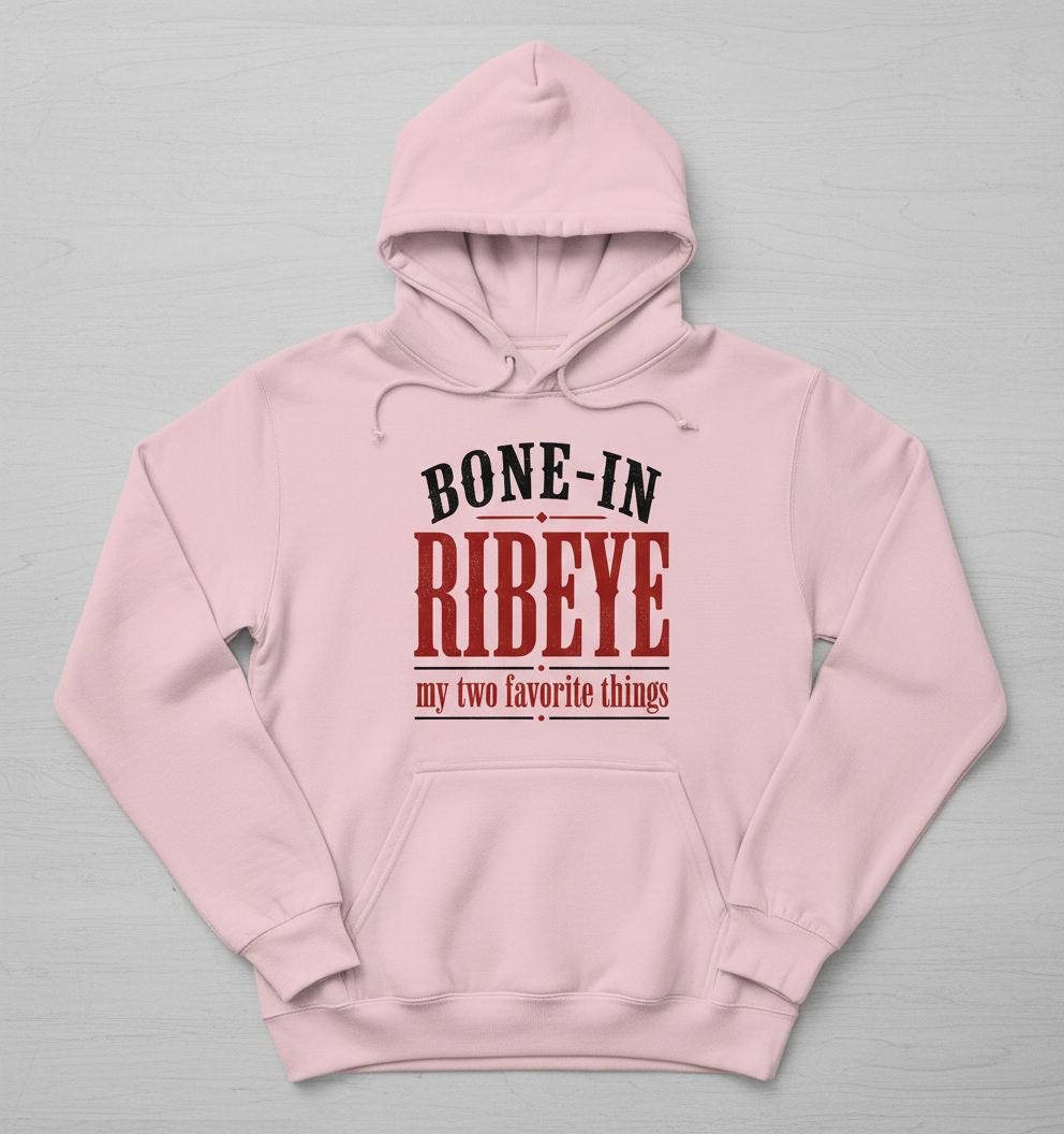 Bone-In Ribeye Steak Humor Hoodie - Light Pink