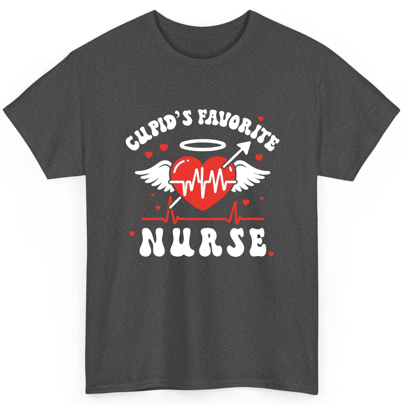 Cupid's Favorite Nurse nursing T-Shirt Dark Heather product mockup