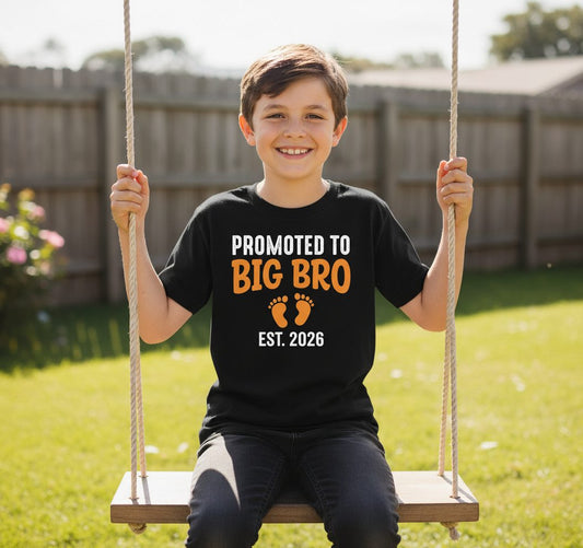 Promoted TO BIG BRO EST 2026 Pregnancy Announcement Youth T-Shirt - lifestyle model mockup - Black