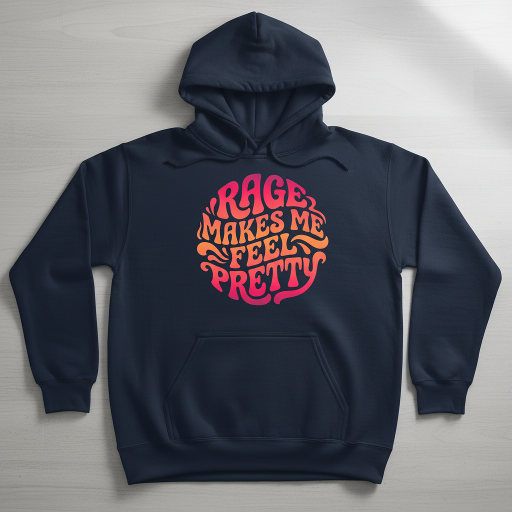 Rage Makes Me Feel Pretty Retro 70s Typography Hoodie - Navy