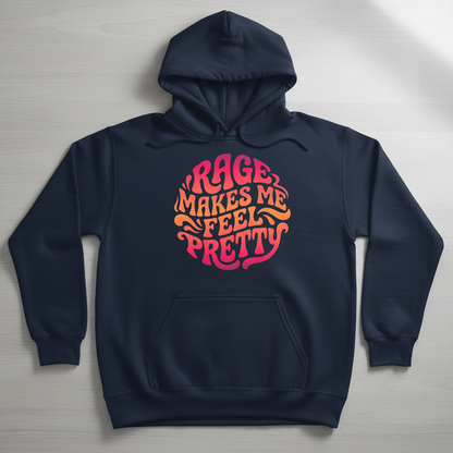 Rage Makes Me Feel Pretty Retro 70s Typography Hoodie - Navy