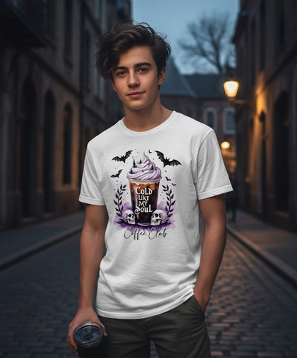 Cold Like My Soul gothic iced coffee Youth T-Shirt White lifestyle mockup