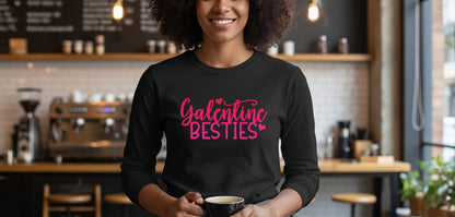 Galentine Besties galentine's day Long Sleeve Tee Black lifestyle mockup