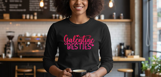 Galentine Besties galentine's day Long Sleeve Tee Black lifestyle mockup