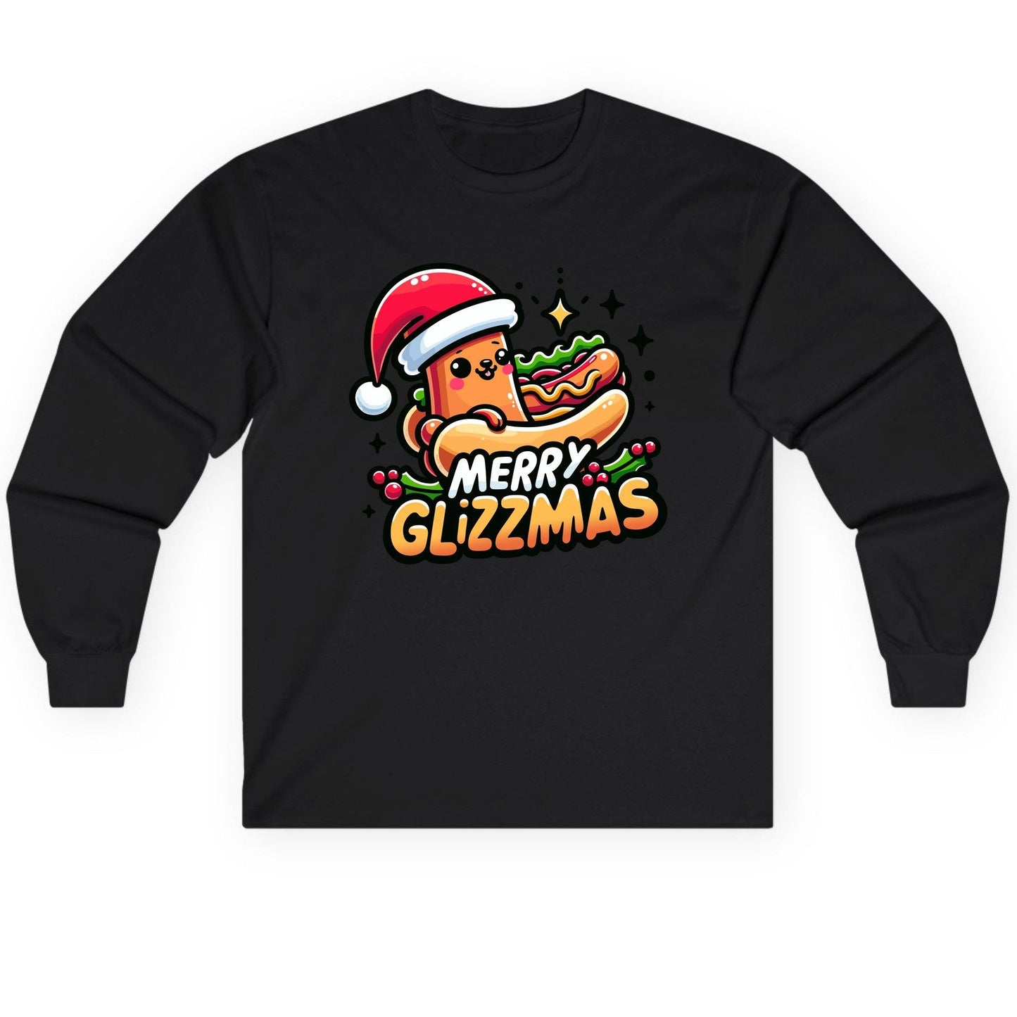 Merry Glizzmas hot dog Long Sleeve Tee Black product mockup