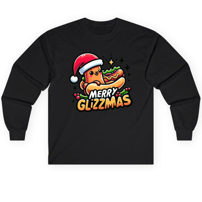Merry Glizzmas hot dog Long Sleeve Tee Black product mockup