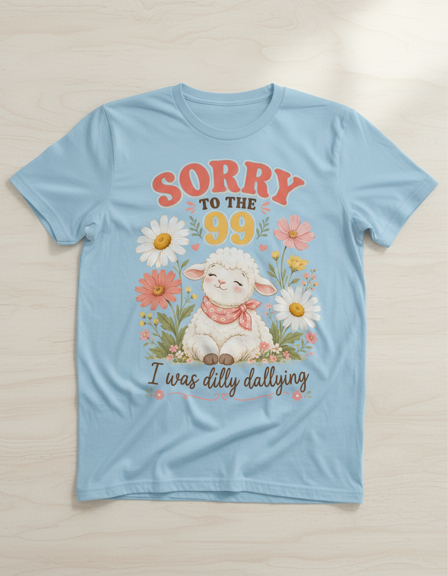 Sorry To The 99 I Was Dilly Dallying Lamb T-Shirt - Light Blue