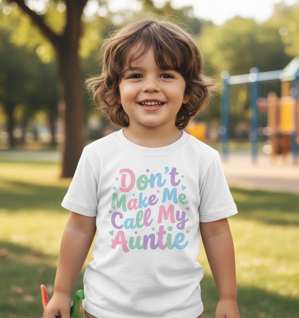 Don't Make Me Call My Auntie family humor Youth T-Shirt White lifestyle mockup