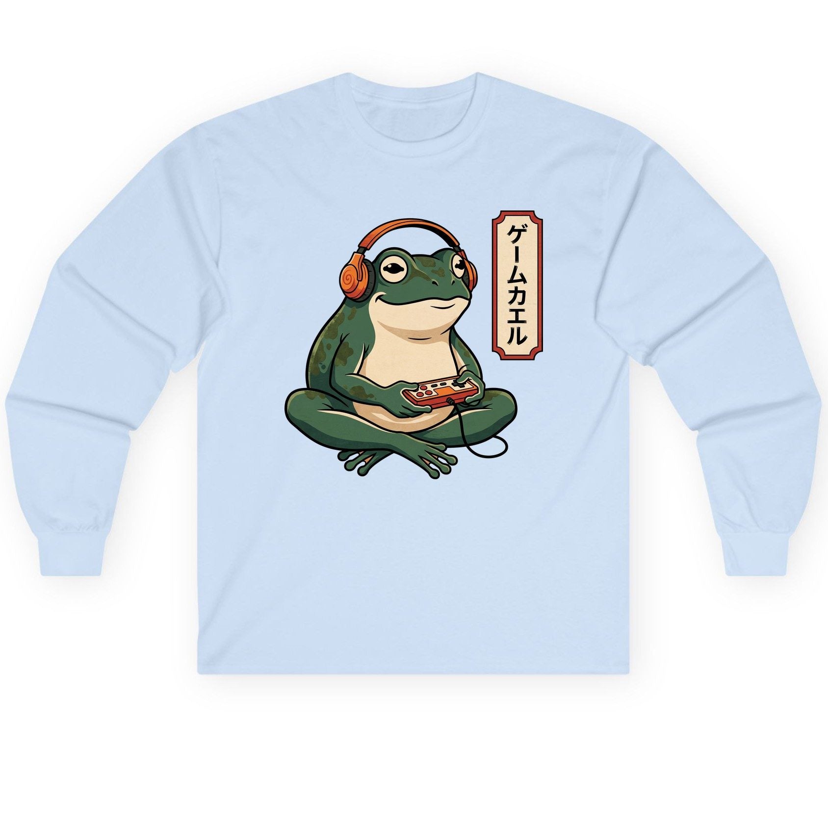 ゲームカエル gamer frog Long Sleeve Tee Light Blue product mockup