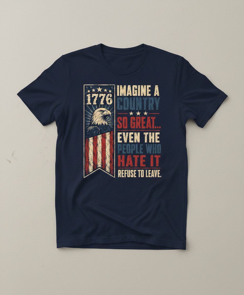 Imagine a Country So Great Patriotic Funny Patriots T-Shirt - product mockup - Navy