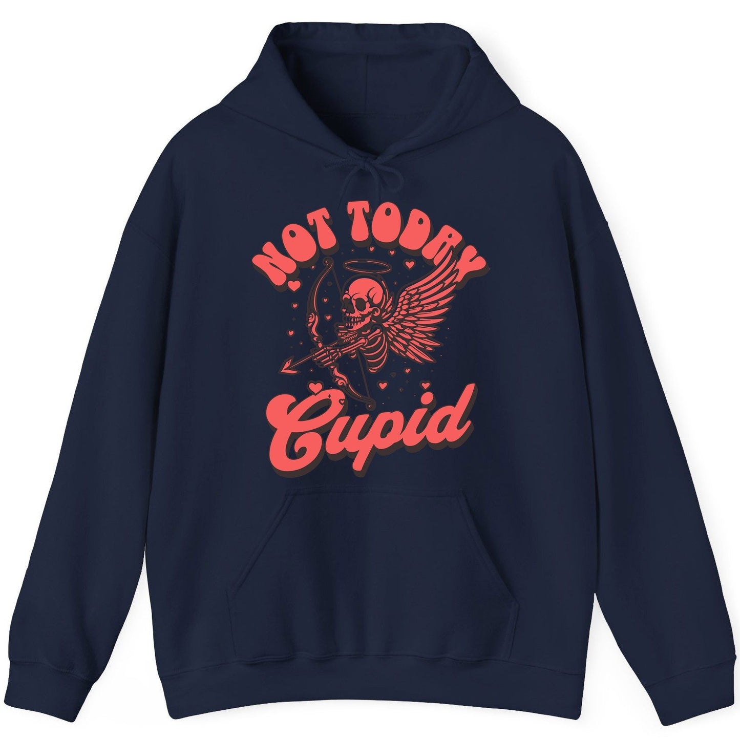 Not Today Cupid skeletal cupid Hoodie Navy product mockup