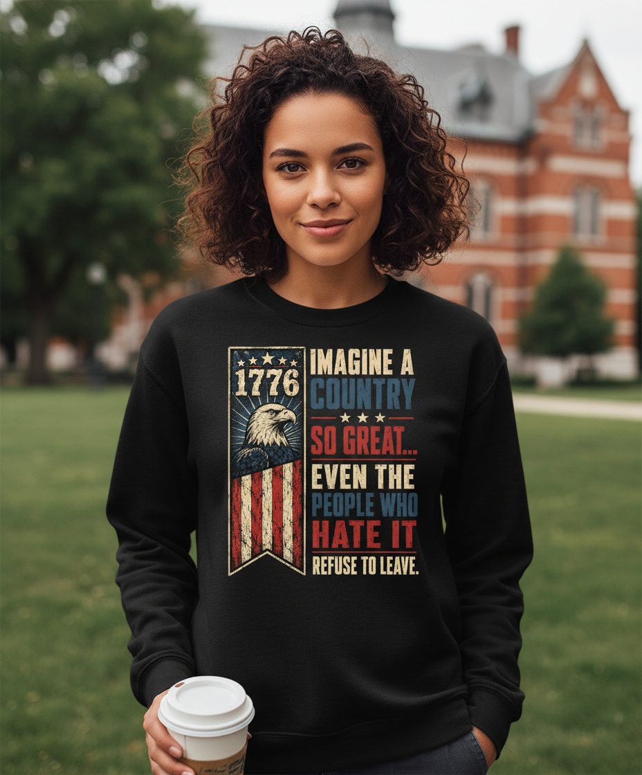 Imagine a Country So Great Patriotic Funny Patriots Sweatshirt - lifestyle model mockup - Black