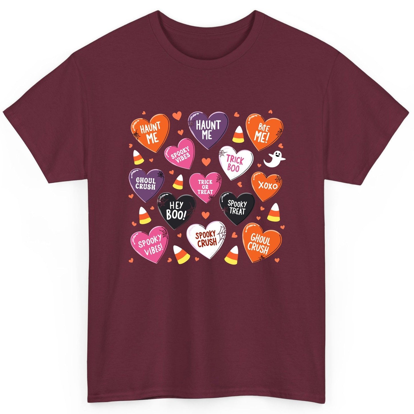 Spooky Halloween Conversation Hearts Halloween conversation hearts T-Shirt Maroon product mockup