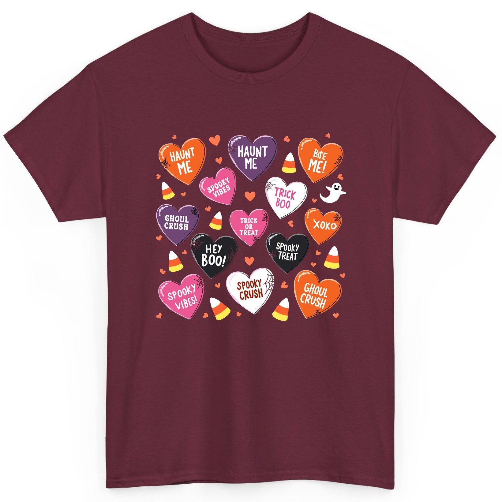 Spooky Halloween Conversation Hearts Halloween conversation hearts T-Shirt Maroon product mockup