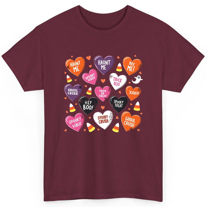 Spooky Halloween Conversation Hearts Halloween conversation hearts T-Shirt Maroon product mockup