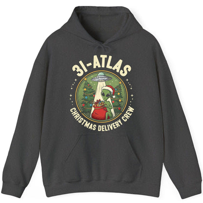 31-Atlas Christmas Delivery Crew alien Christmas Hoodie Dark Heather product mockup