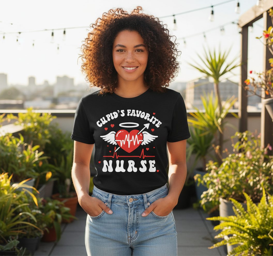 Cupid's Favorite Nurse nursing T-Shirt Black lifestyle mockup