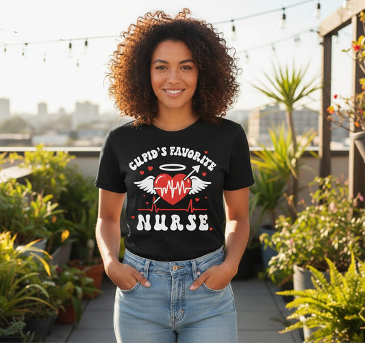 Cupid's Favorite Nurse nursing T-Shirt Black lifestyle mockup