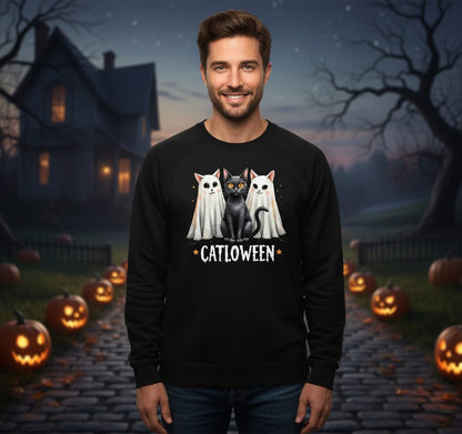 Catloween Halloween cats Sweatshirt Black lifestyle mockup