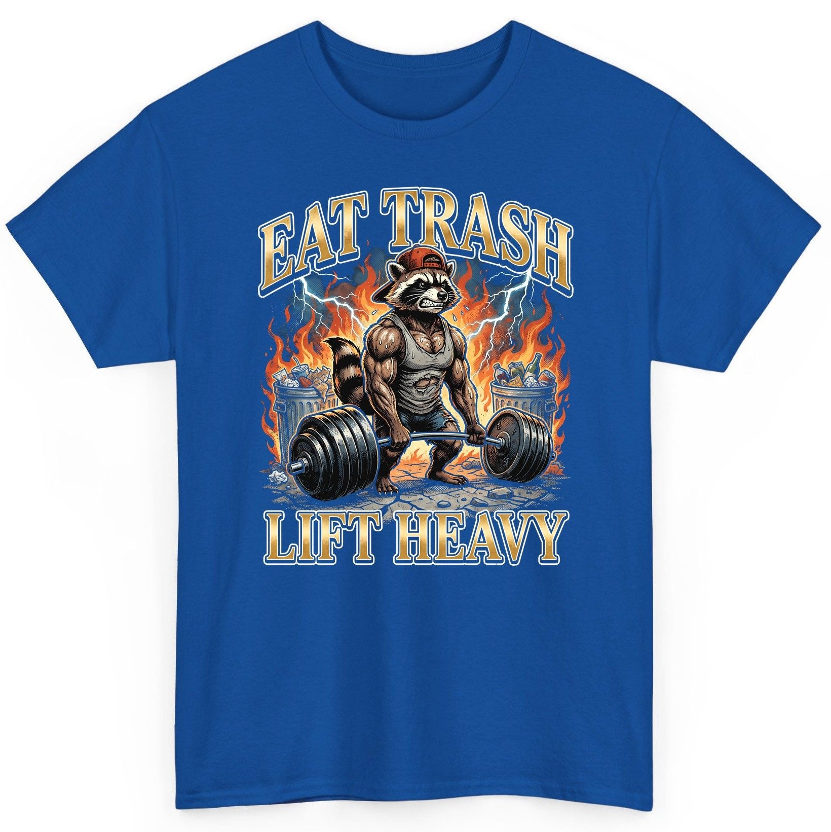 Eat Trash Lift Heavy raccoon T-Shirt Royal product mockup