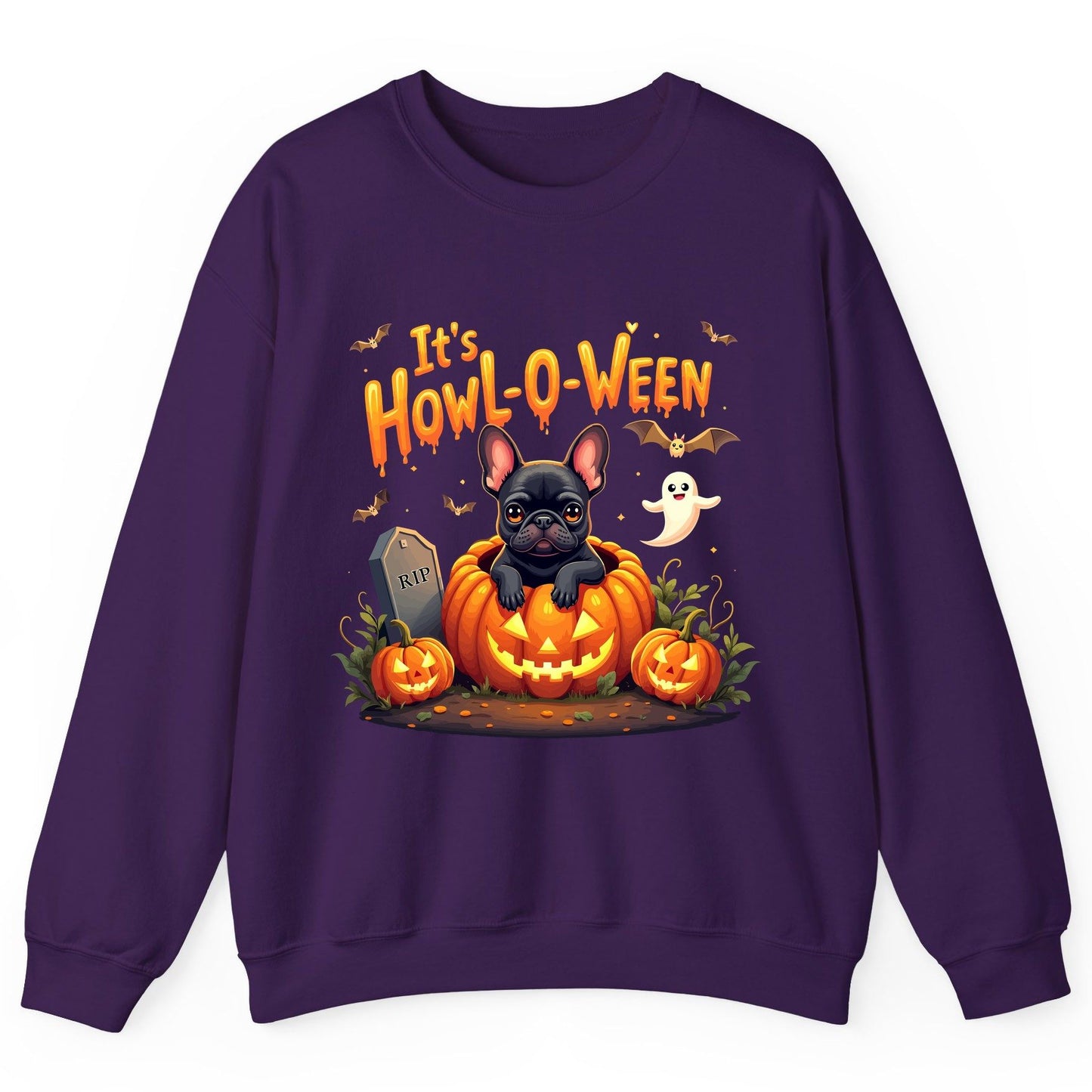 It's Howl-O-Ween french bulldog Sweatshirt Purple product mockup