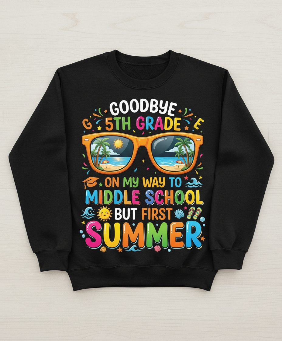 Goodbye 5th Grade on My Way to Middle School but First Sweatshirt - product mockup - Black