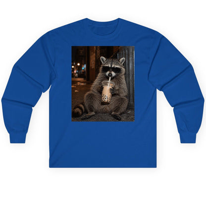 Cool Raccoon Bubble Tea Funny Lovers Long Sleeve Tee - product mockup - Royal