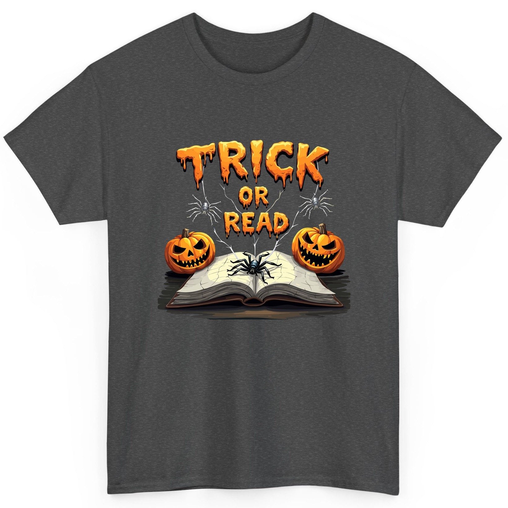 Trick or Read Halloween reading T-Shirt Dark Heather product mockup