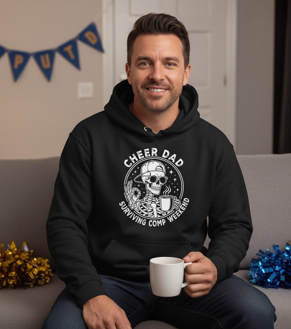 Cheer Dad Surviving Comp Weekend cheer dad Hoodie Black lifestyle mockup