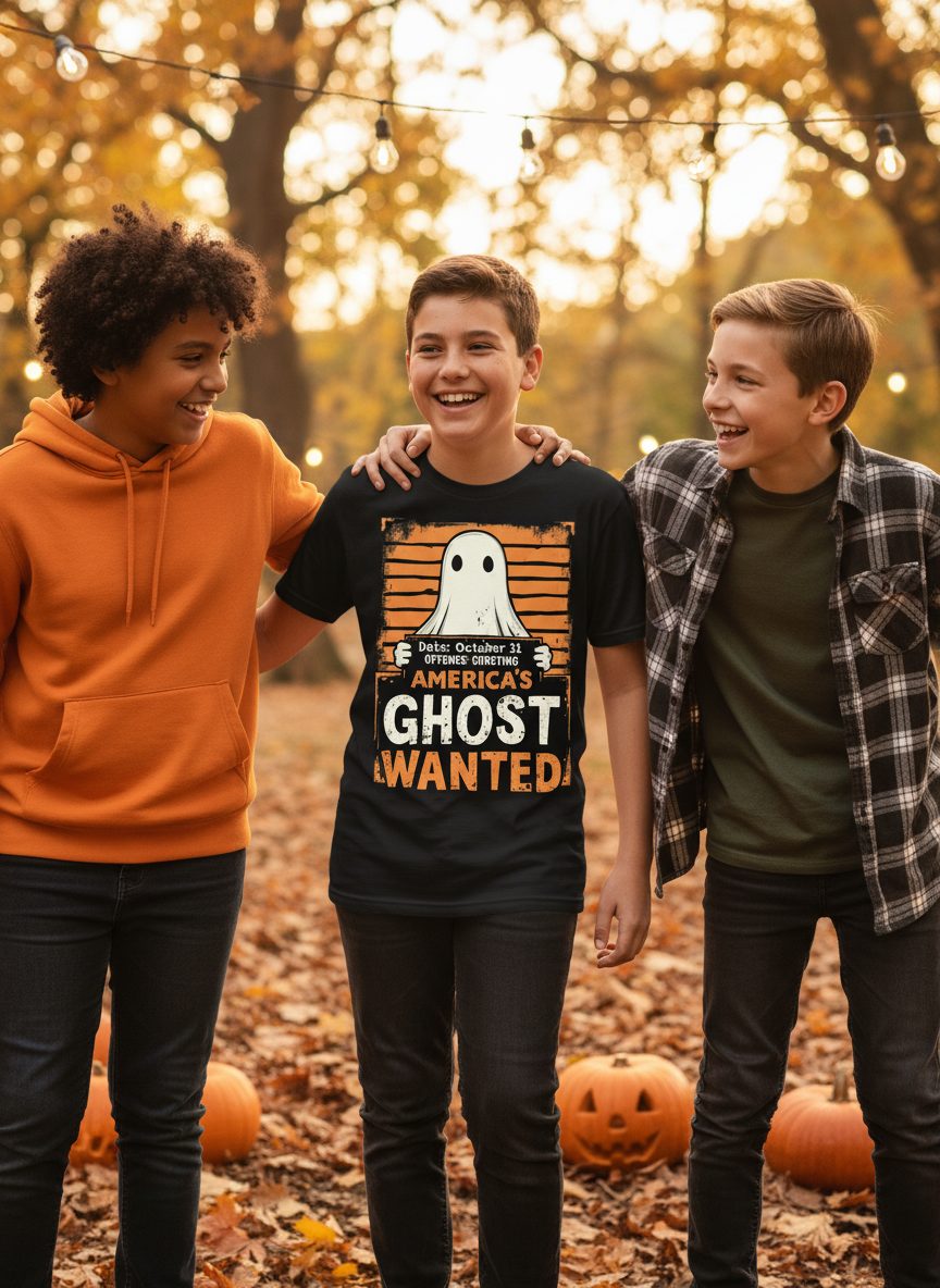 Date October 31 Offense Ghosting America's Ghost Wanted ghost Youth T-Shirt Black lifestyle mockup