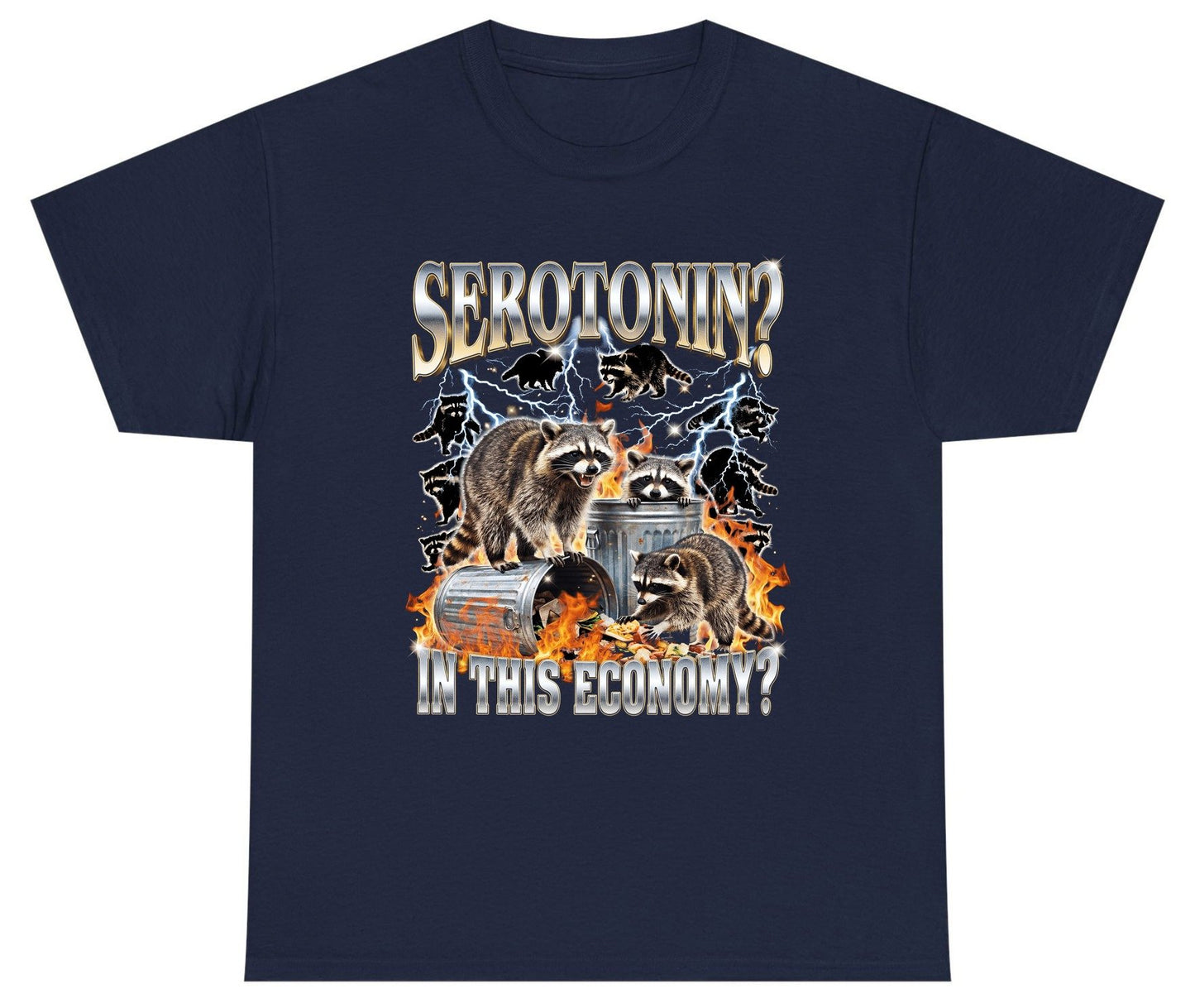 Serotonin in This Economy? raccoons Youth T-Shirt Navy product mockup
