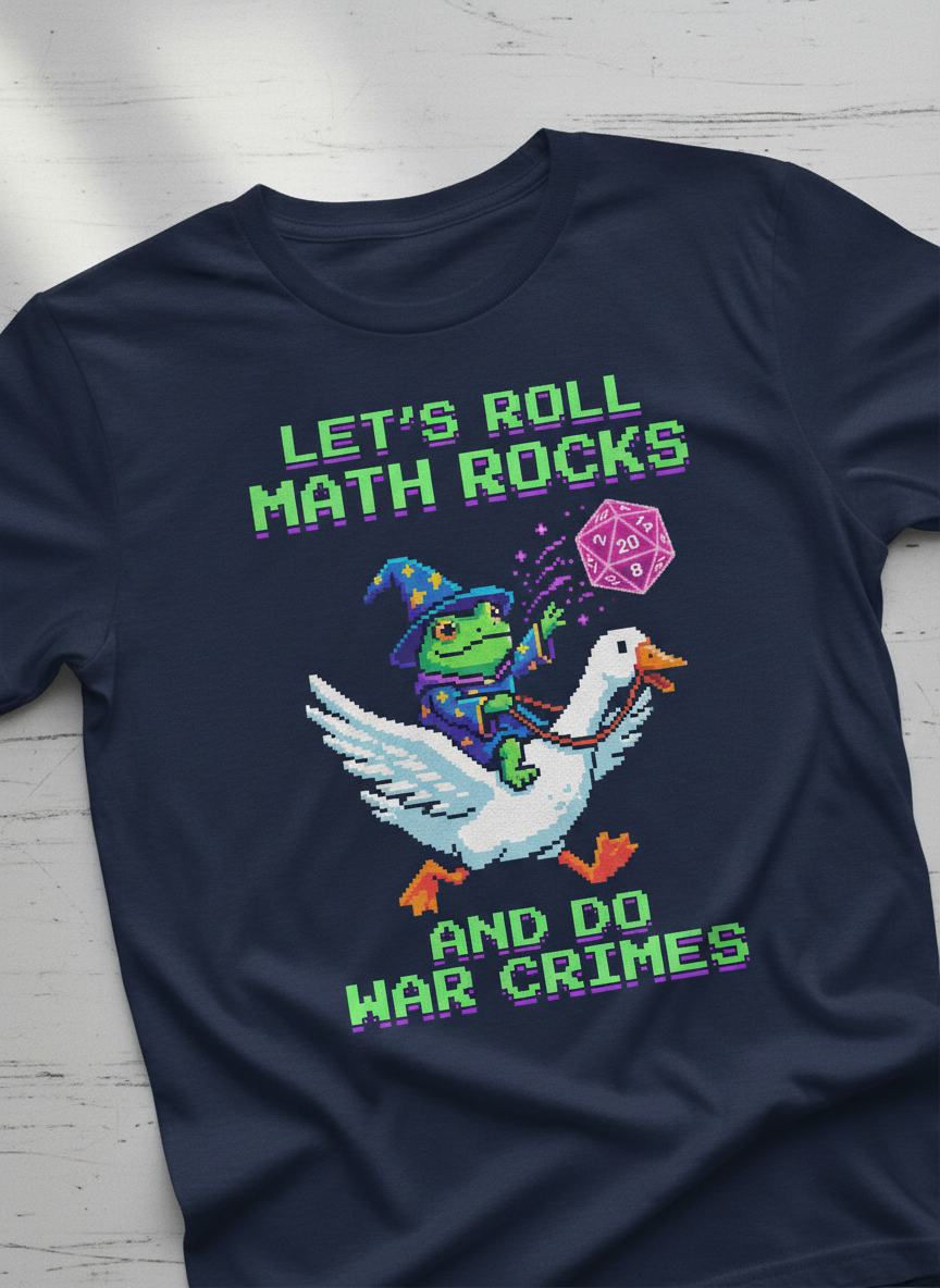 Let's Roll Math Rocks Frog Wizard Pixel Art TTRPG Design T-Shirt - Navy