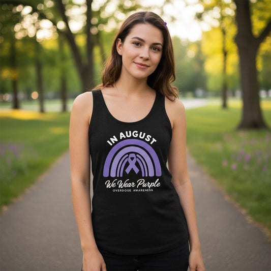 In August We Wear Purple Overdose Awareness overdose awareness Tank Top Black lifestyle mockup