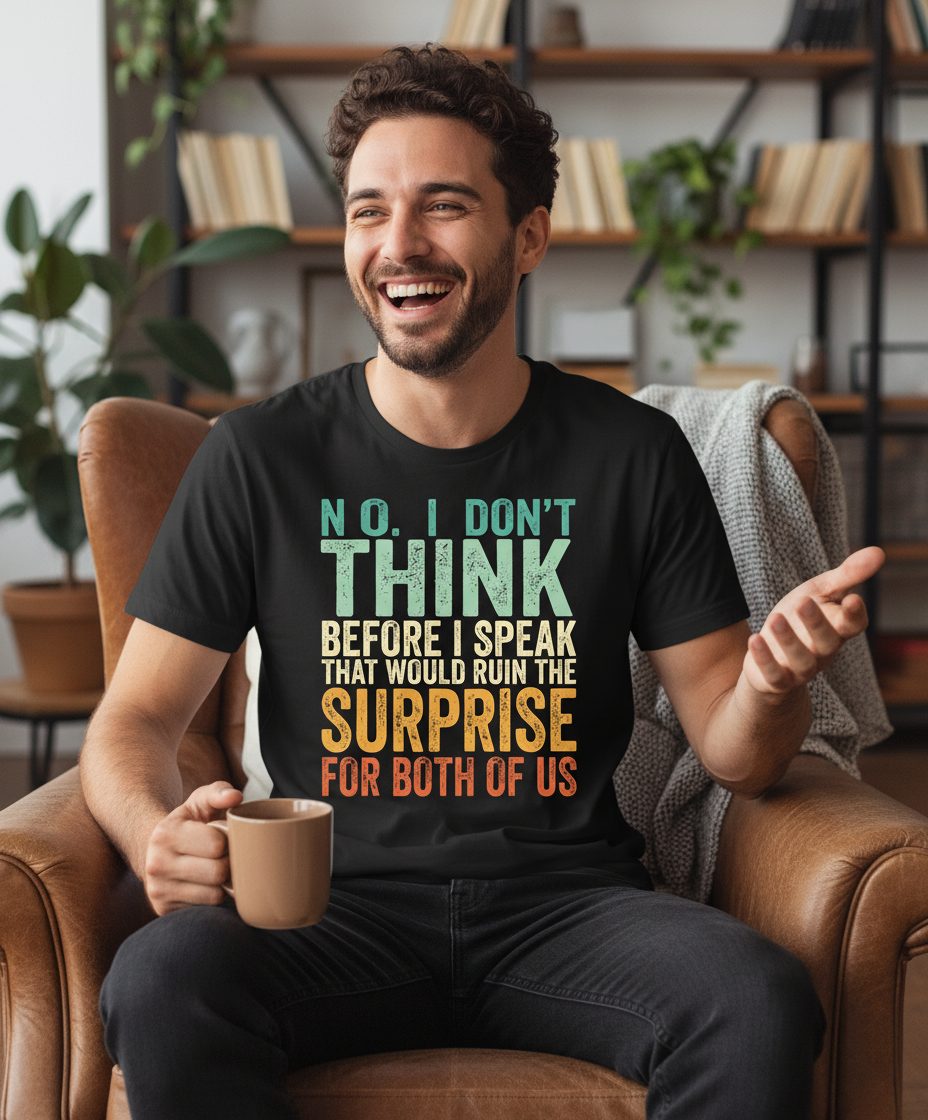 No I Don't Think Before I Speak That Would Ruin the Surprise for Both of US sarcastic humor T-Shirt Black lifestyle mockup